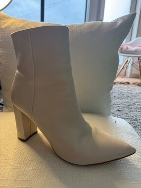 Marc Fisher Cream Pointed Toe Block Heel Ankle Boots
